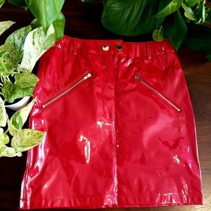 Red Vegan Leather Skirt